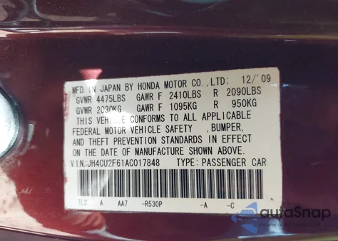 2010 Acura Tsx 2.4 z USA, uszkodzony, nr VIN JH4CU2F61AC017848